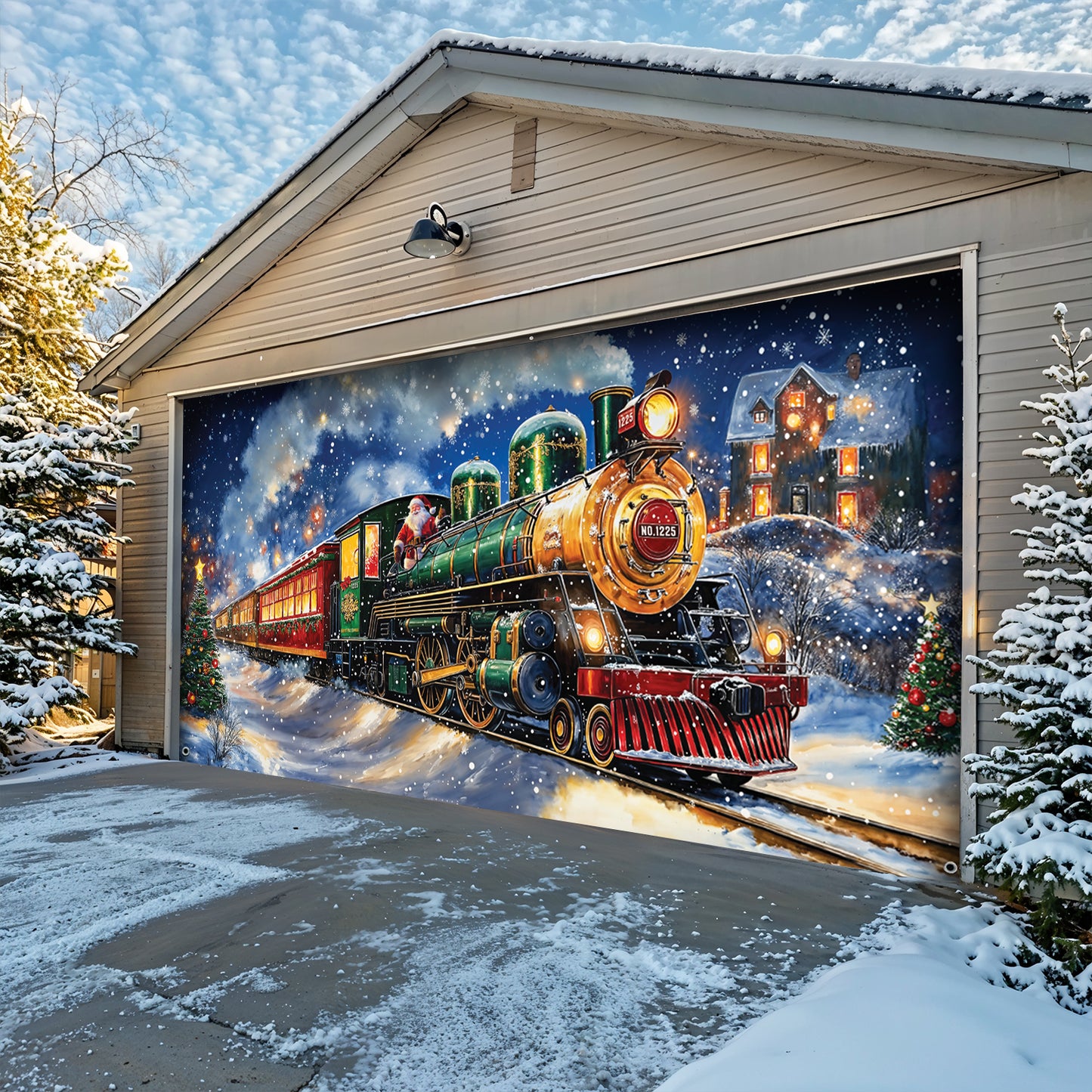 Christmas Garage Door Banner Decoration - Magical Holiday Express Santa’s Train Spreading Cheer