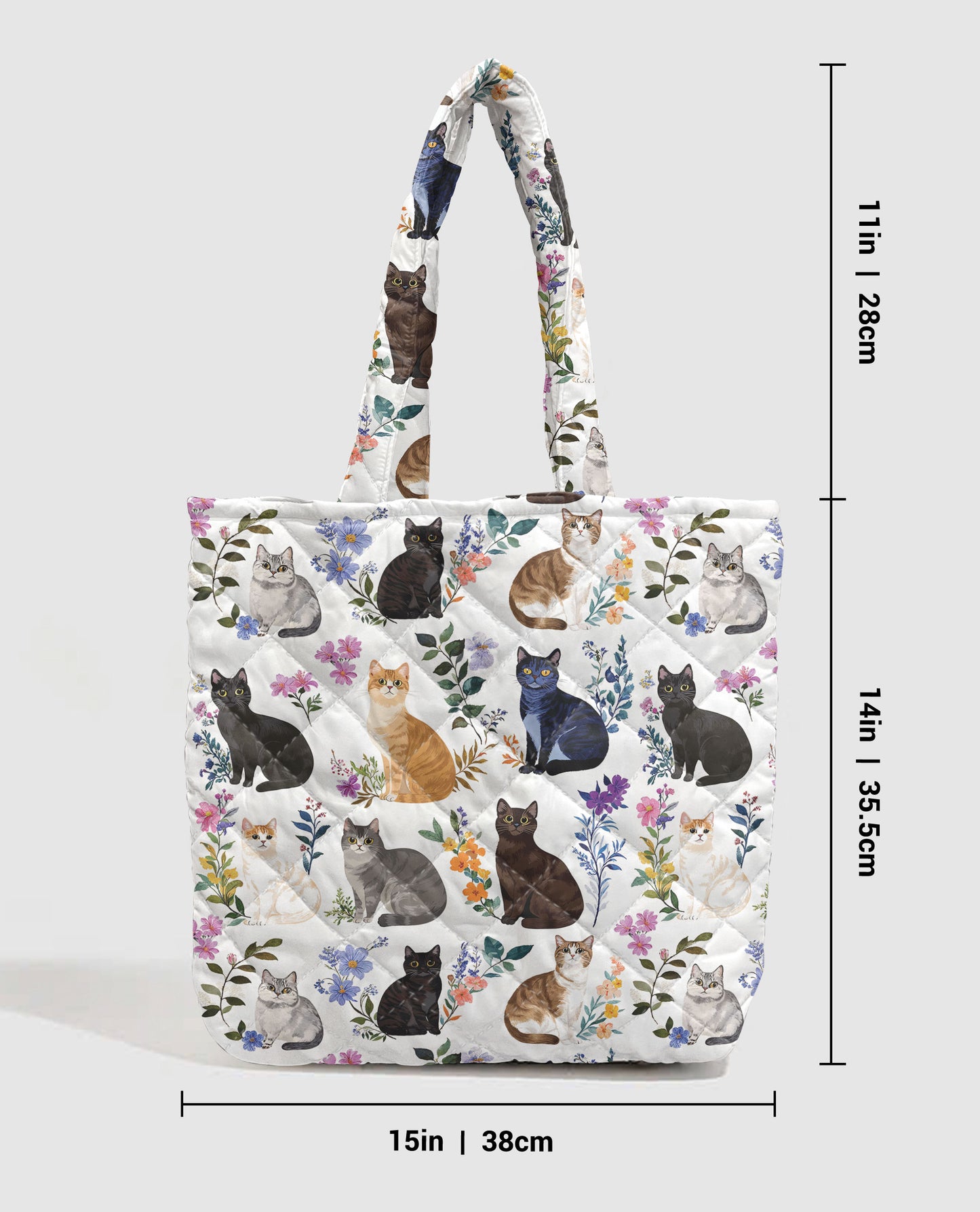 Cat Lover Quilted Tote Bag Charming Floral Cats
