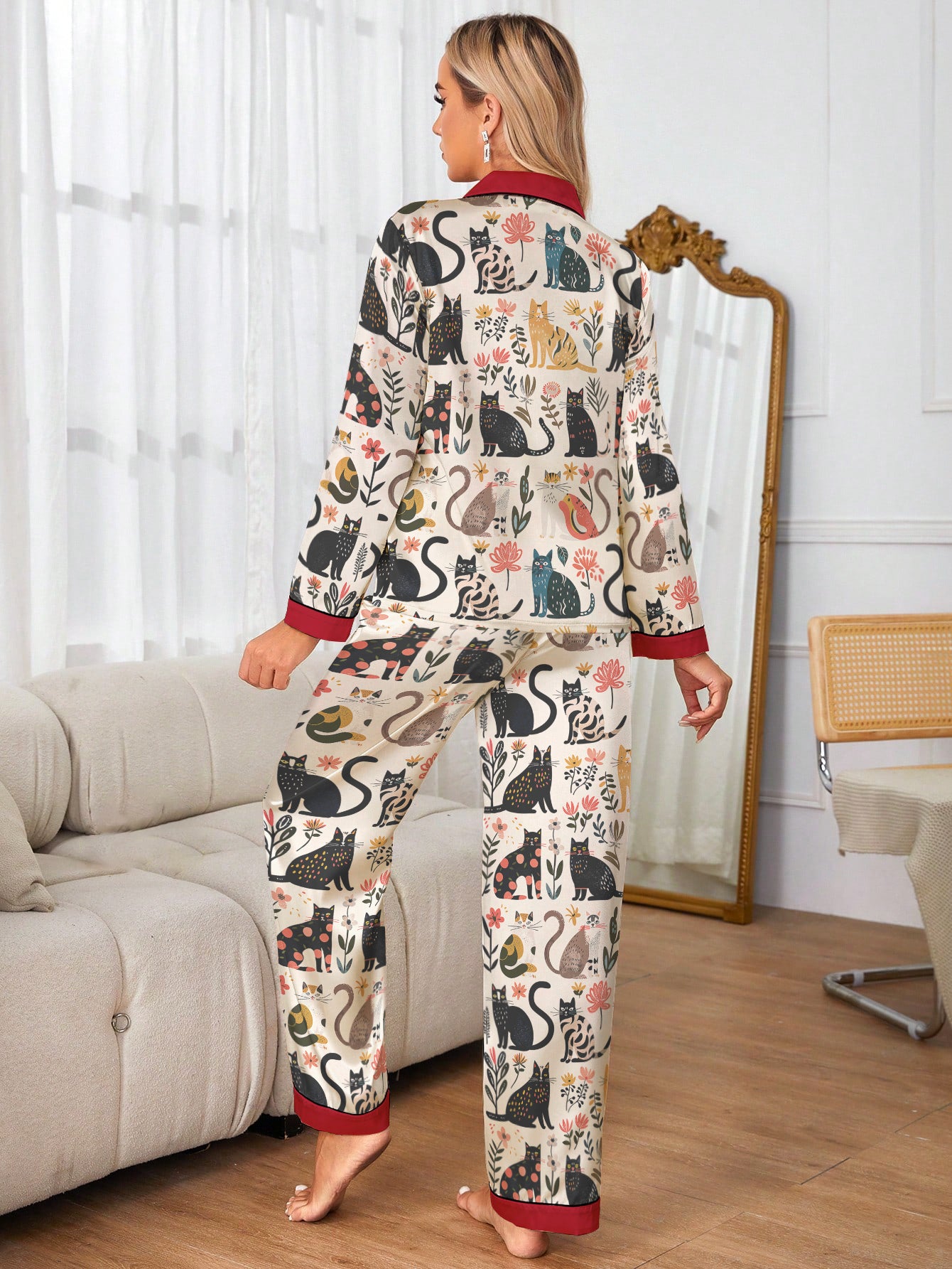 Cat Classic Pajama Set Botanical Cat Bliss