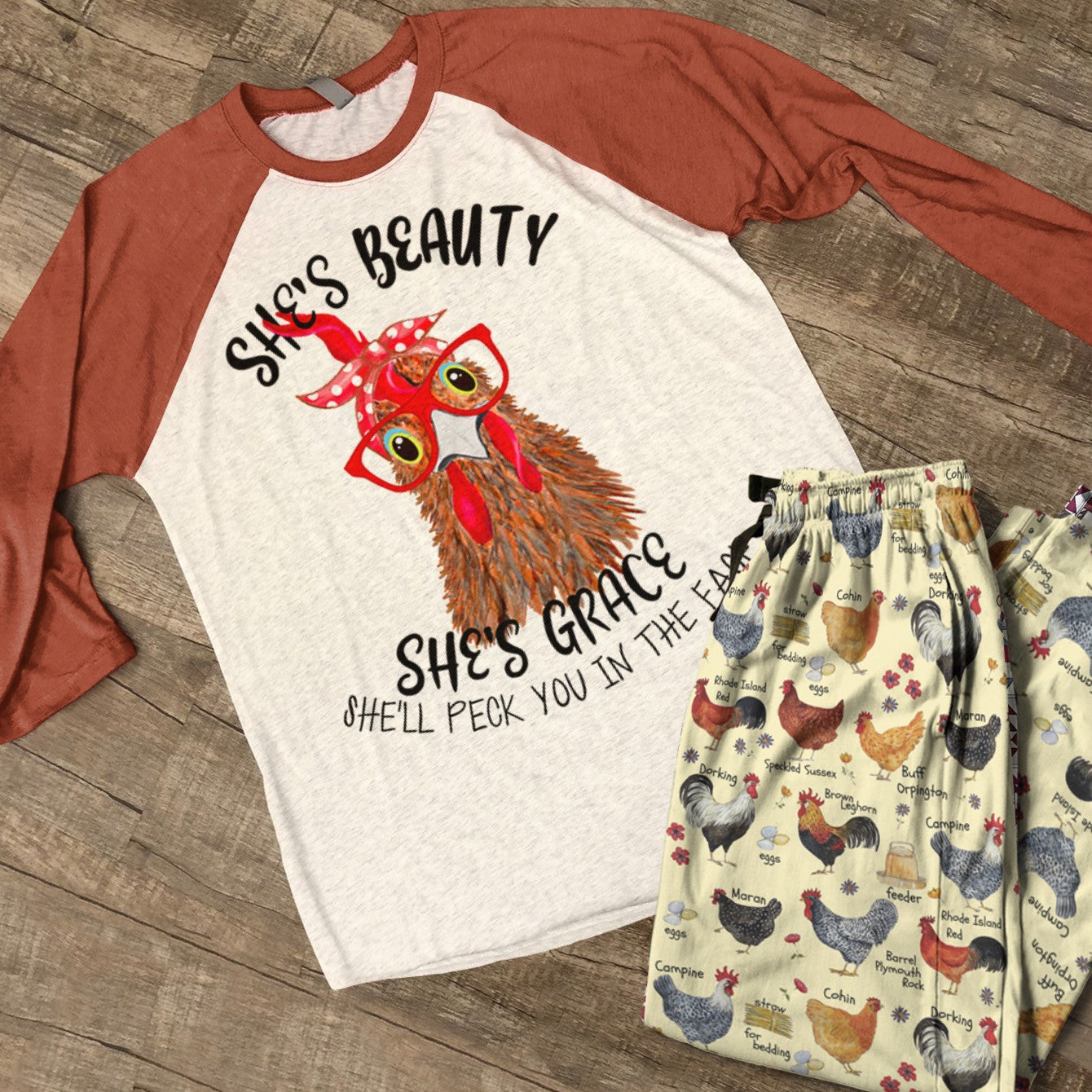Chicken Raglan Lounge Pajamas She Is Beauty She Is Grace Chicken Breeds