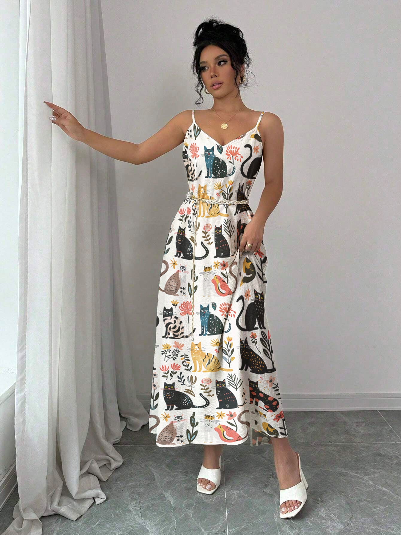 Cat Maxi Dress Botanical Cat Bliss