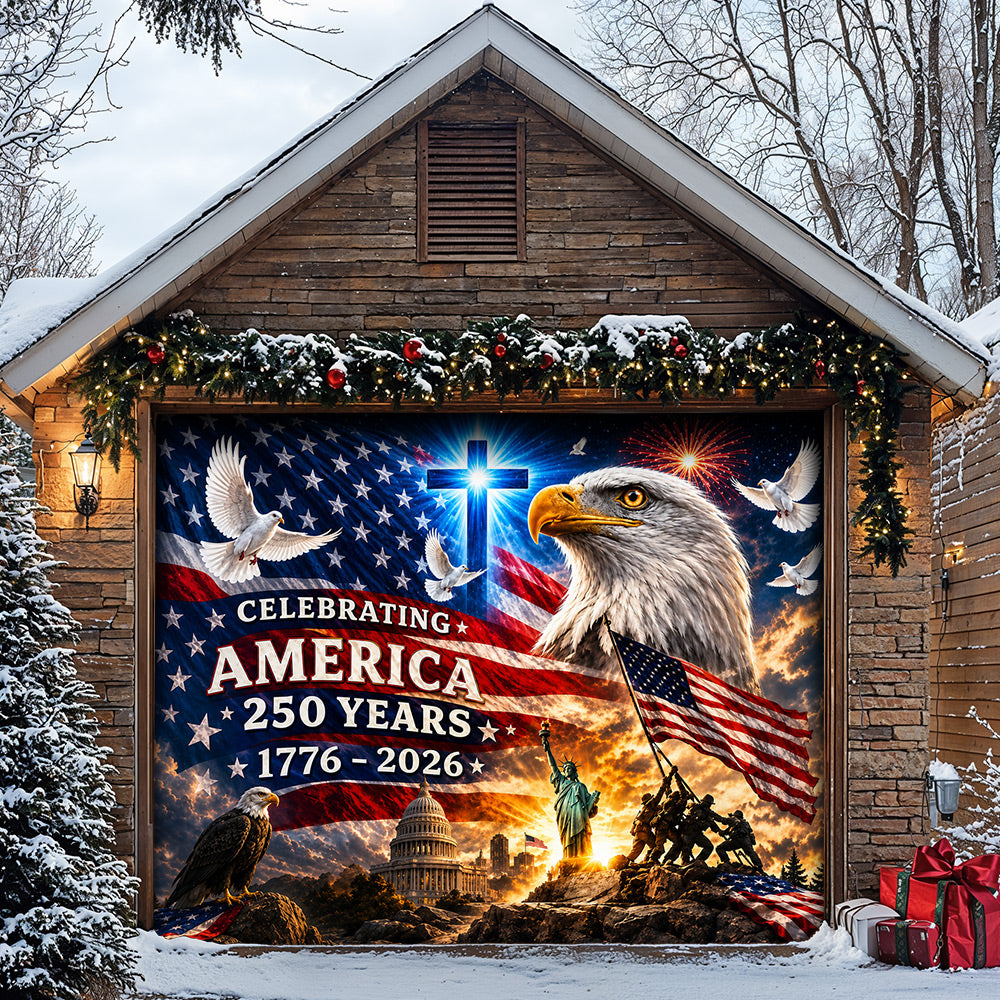 Patriotic Garage Door Banner Decoration - United in Faith and Freedom