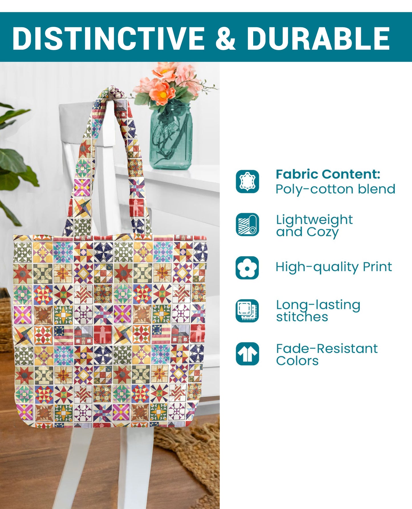 Sewing Lover Quilted Tote Bag Quilt Blocks