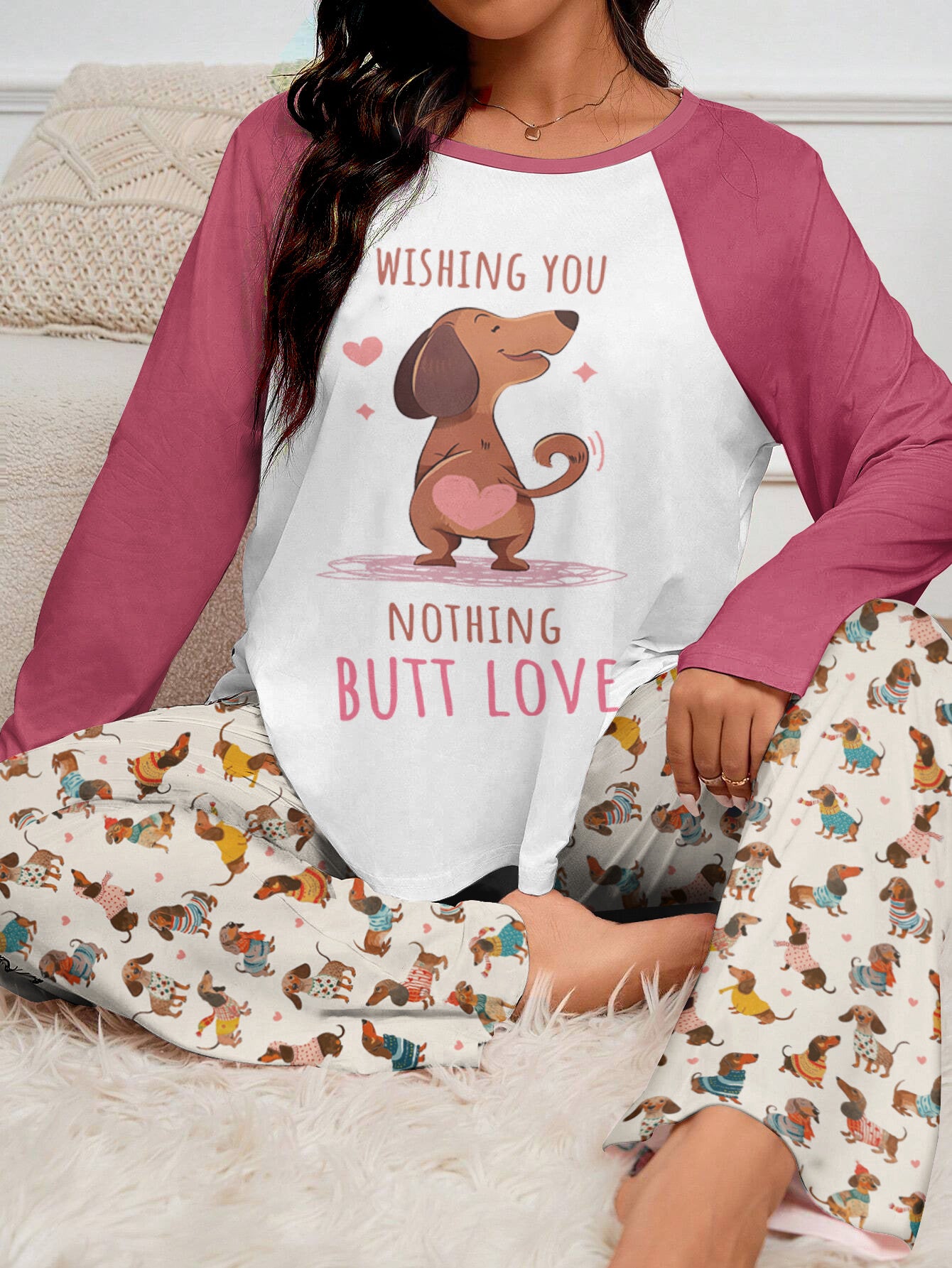 Dachshund Raglan Lounge Pajamas Wishing You Nothing But Love