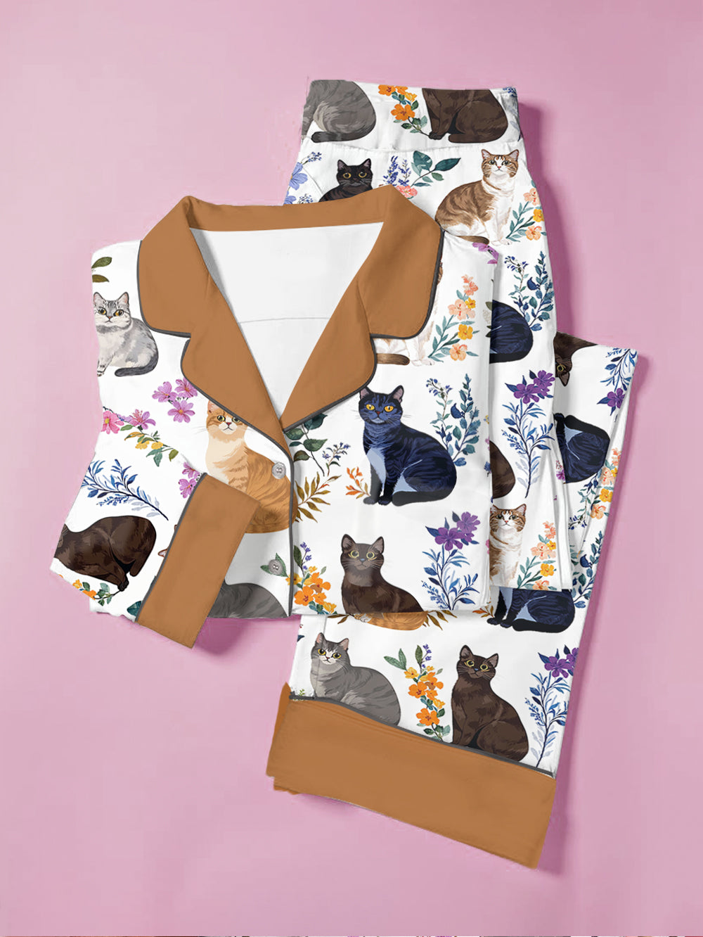 Cat Classic Pajama Set Charming Floral Cats