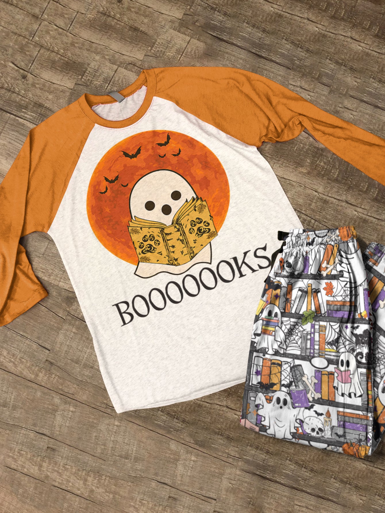 Book Lover Raglan Lounge Pajamas Boooooks Reading Ghosts