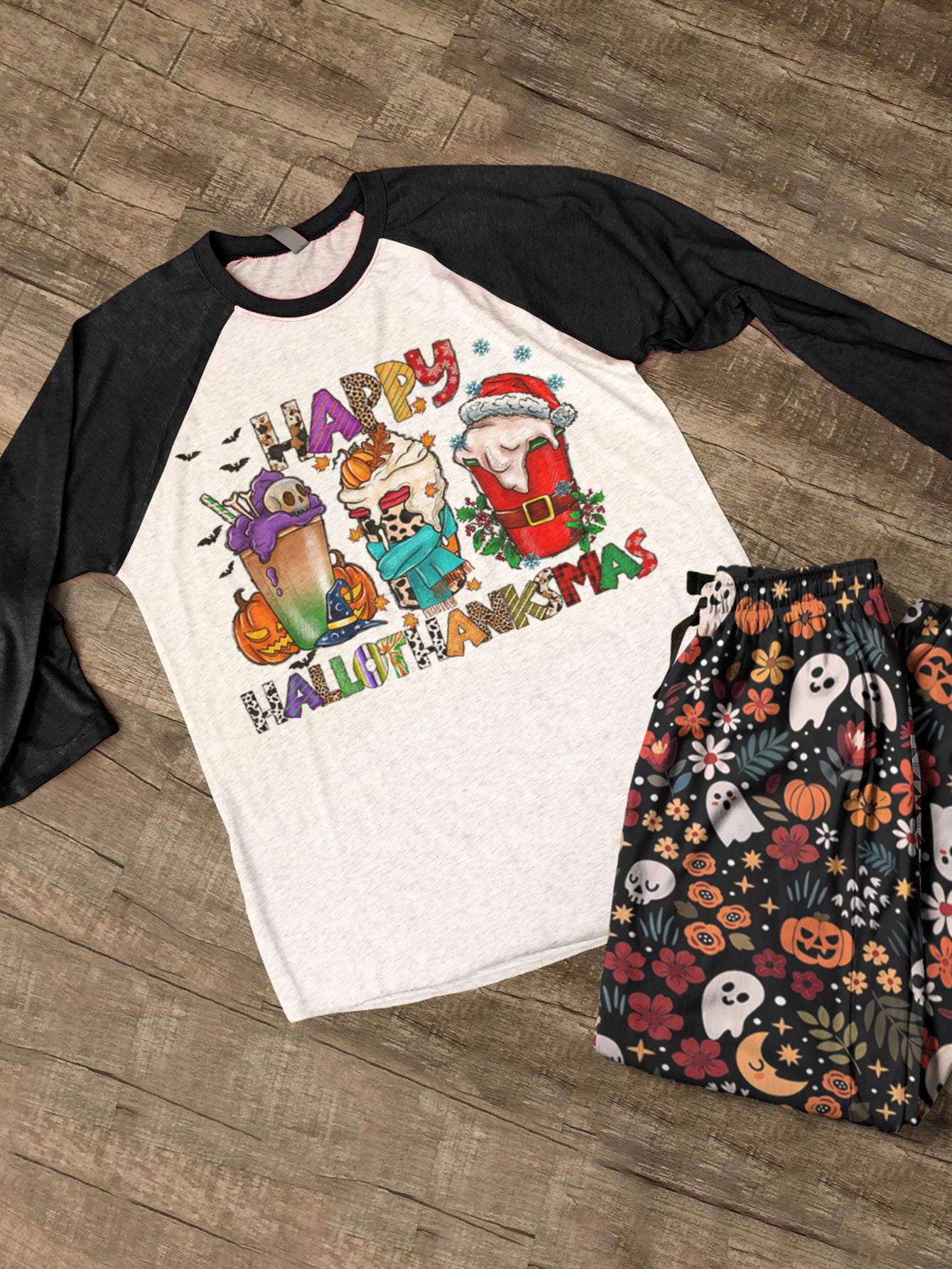Happy HalloThanksMas Raglan Lounge Pajamas