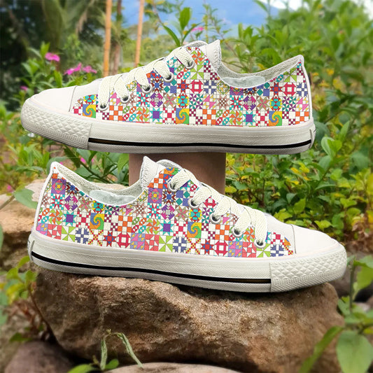 Sewing Lover Women's Low Top Shoes ColorBurst Quilt Blocks