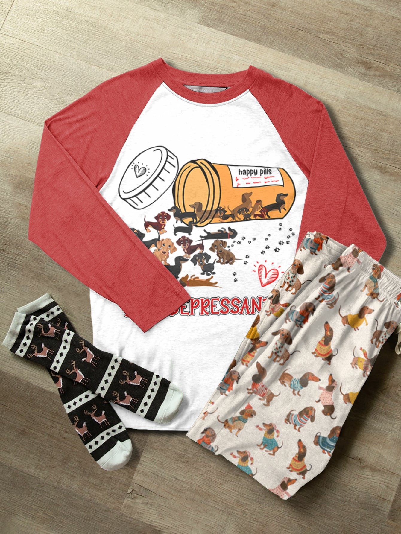 Dachshund Raglan Lounge Pajamas Anti Depressants