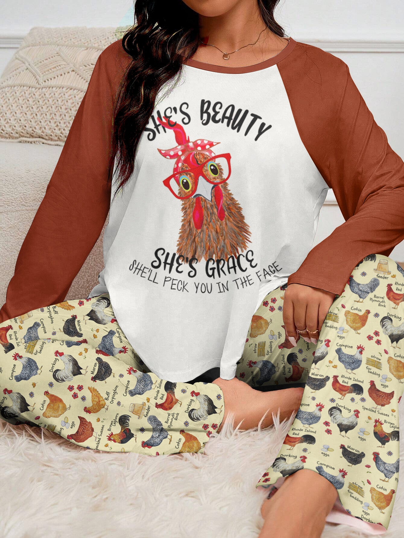 Chicken Raglan Lounge Pajamas She Is Beauty She Is Grace Chicken Breeds