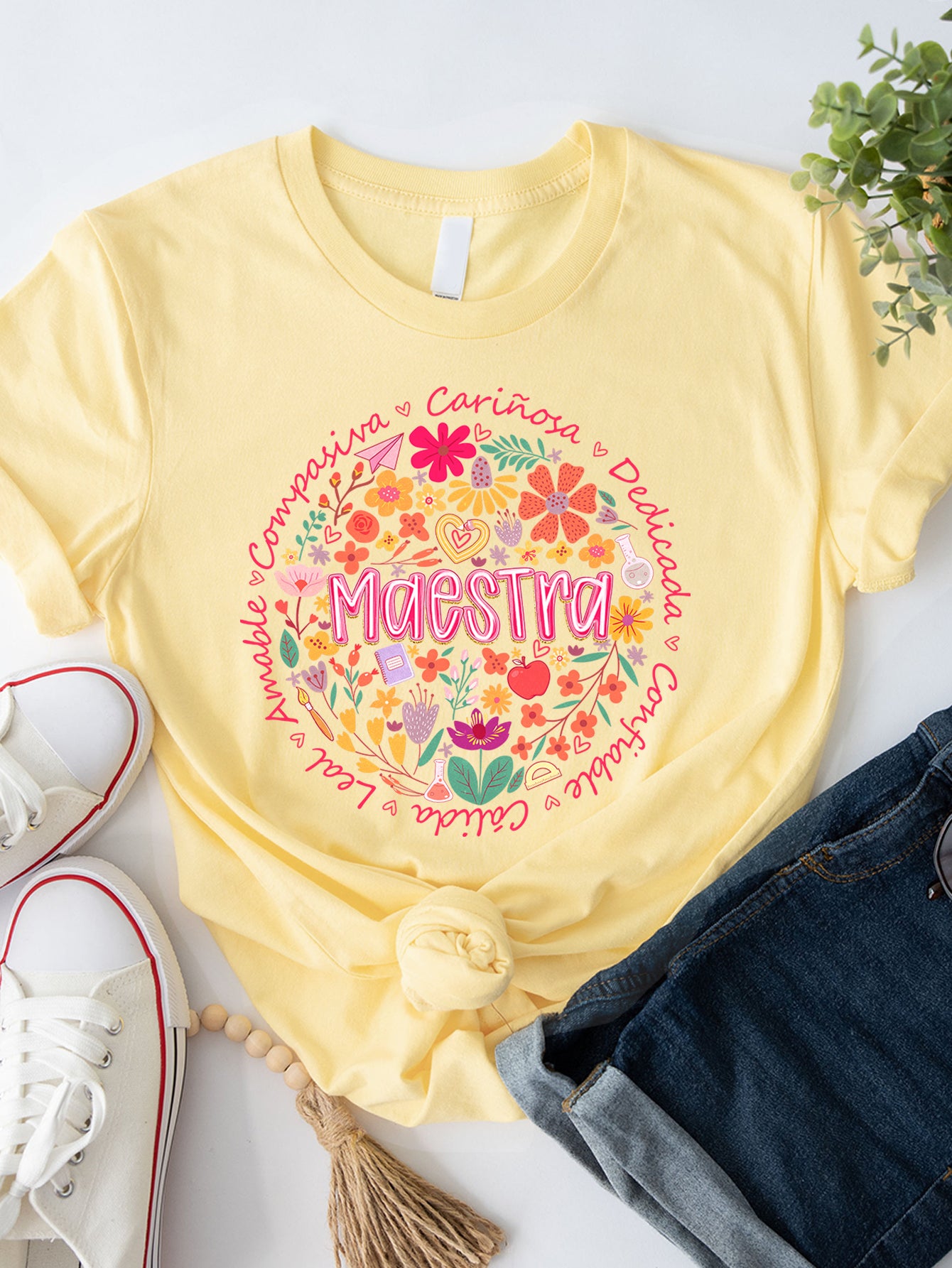 Spanish Teacher Graphic Tee Floral Maestra