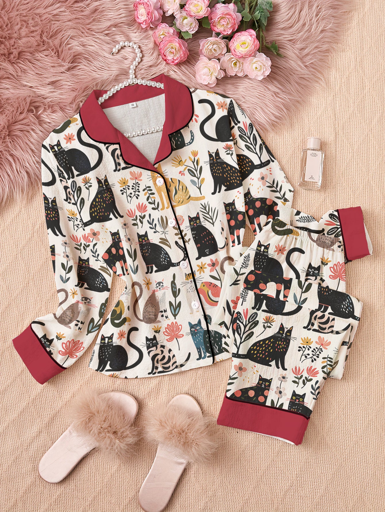 Cat Classic Pajama Set Botanical Cat Bliss