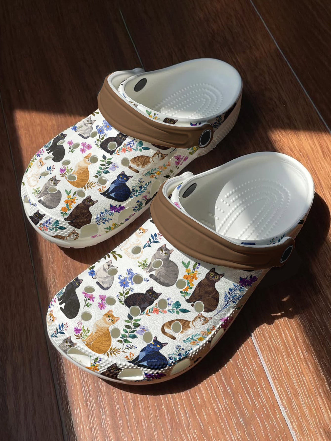 Cat Lover Graphic Clogs Charming Floral Cats