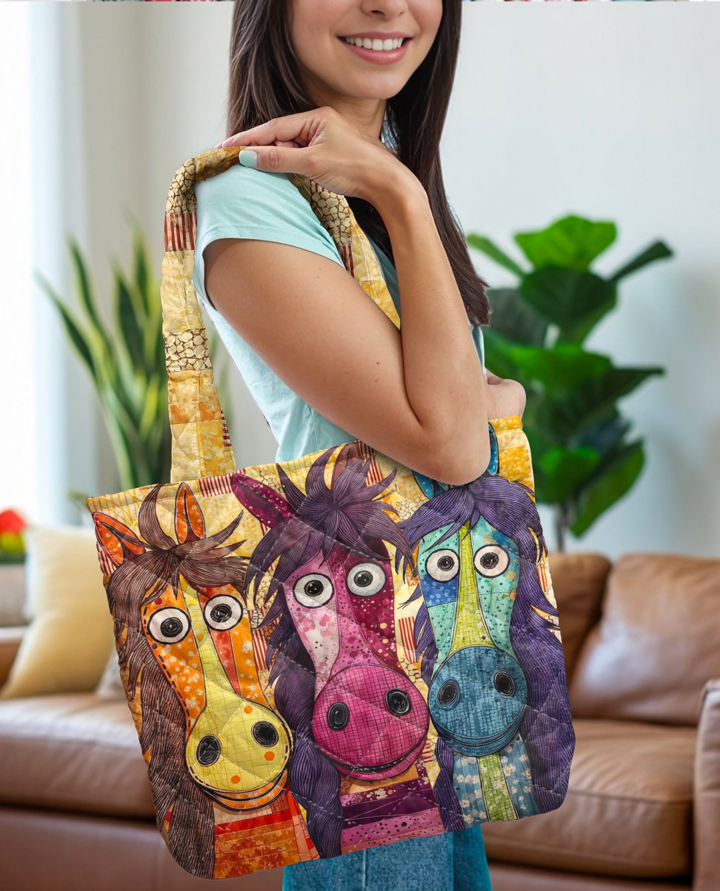 Horse Quilted Tote Bag Rustic Horses
