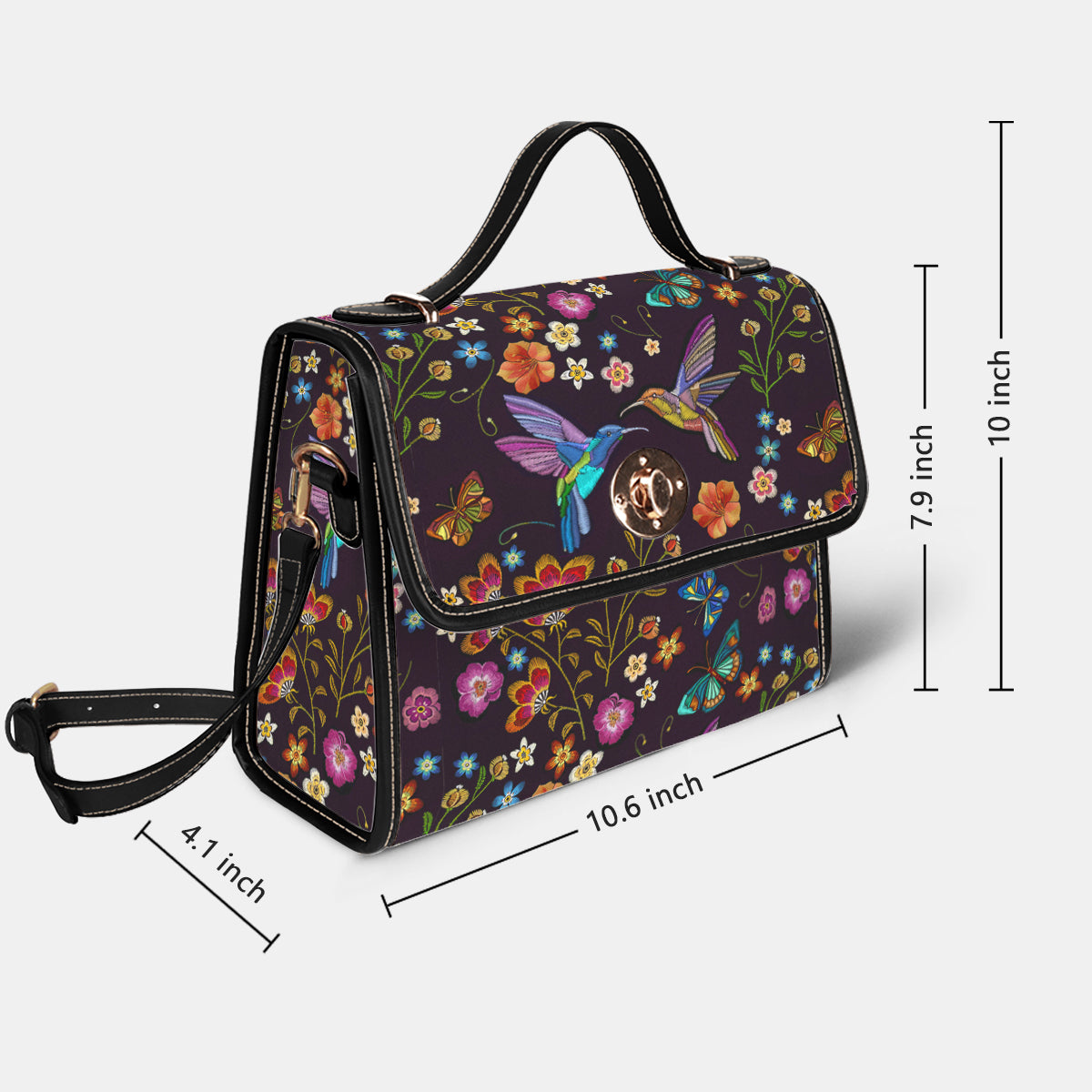 Hummingbird Satchel Handbag Fluttering Duet Faux-Embroidered