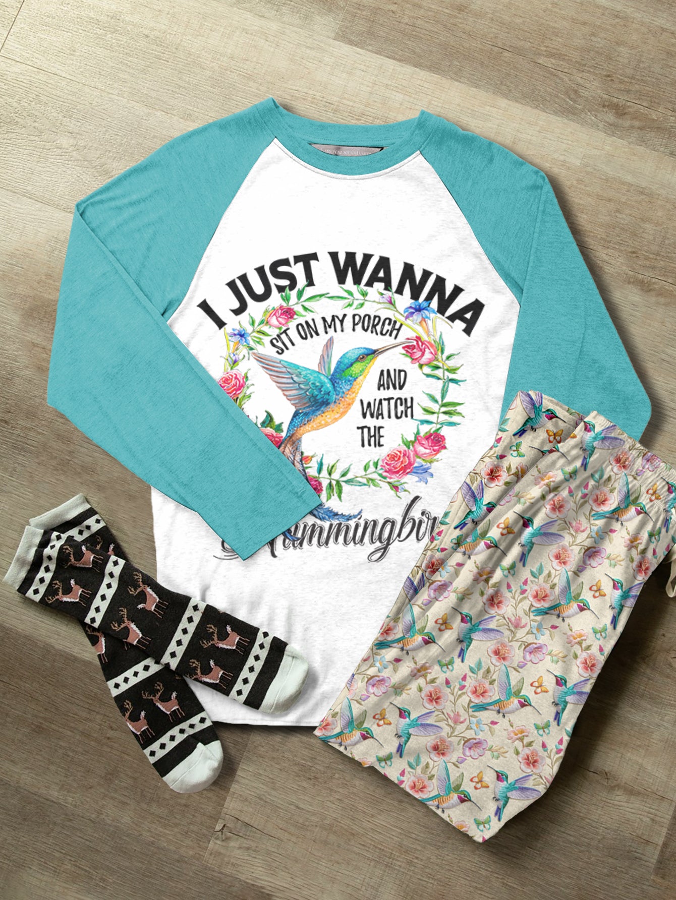 Hummingbird Raglan Lounge Pajamas Sit On My Porch Watch Hummingbirds