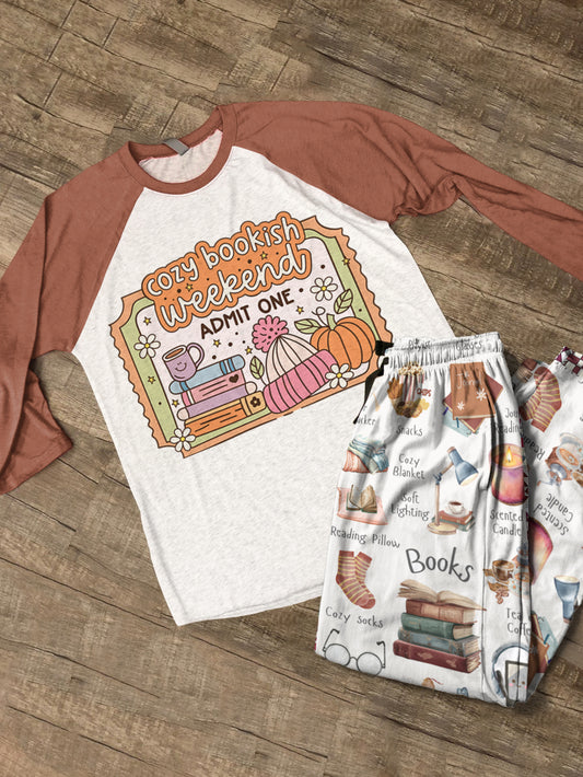 Book Lover Raglan Lounge Pajamas Cozy Bookish Weekend Comfort Kit