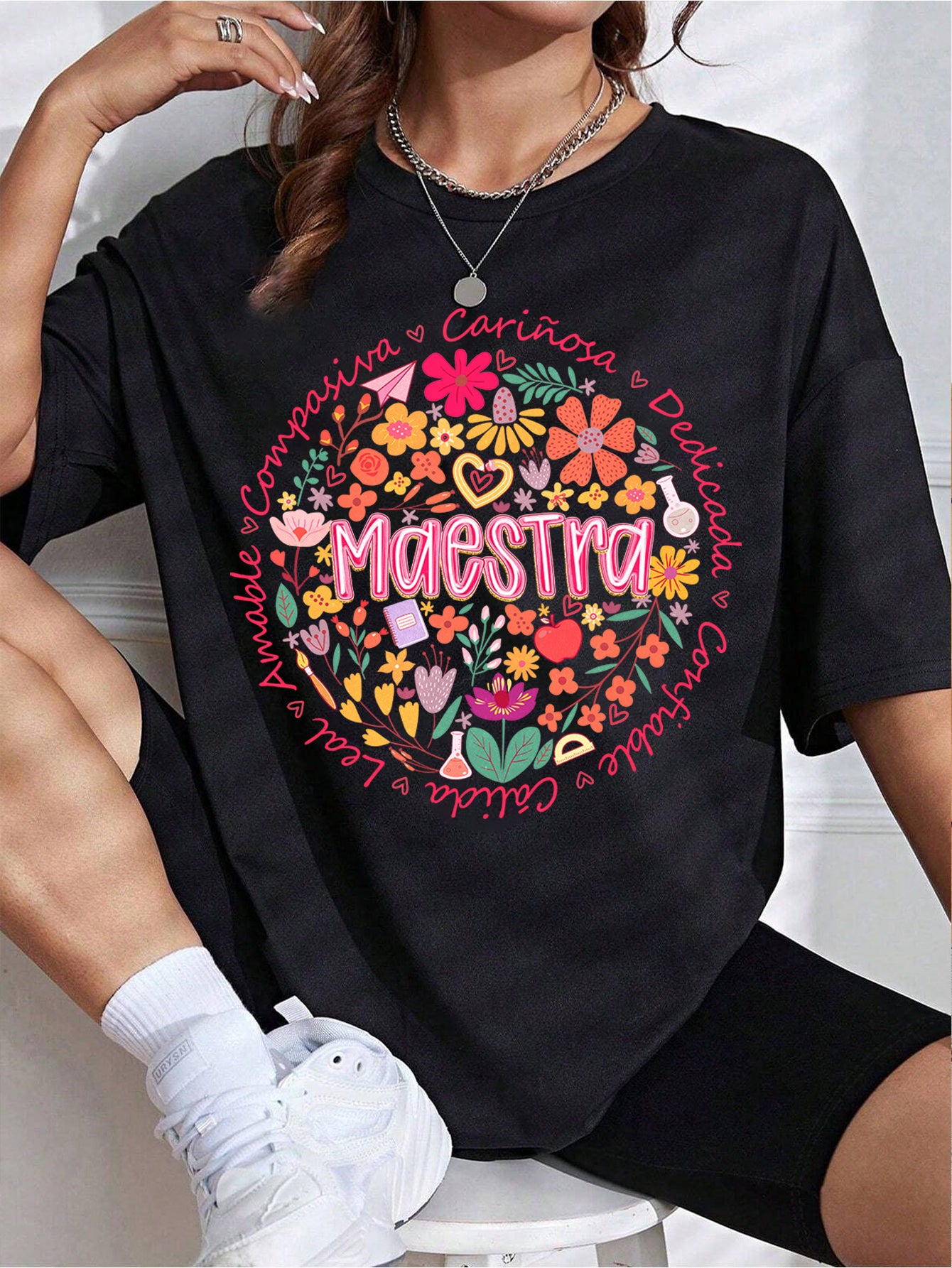 Spanish Teacher Graphic Tee Floral Maestra