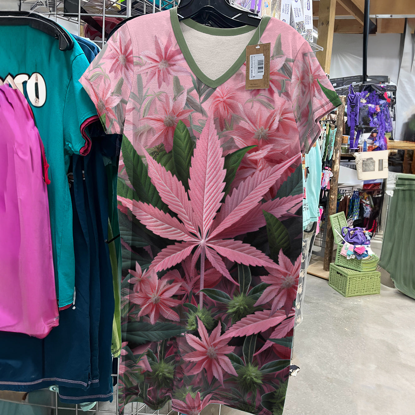 Weed Lover V-neck Nightshirt Pink Haze Dreams