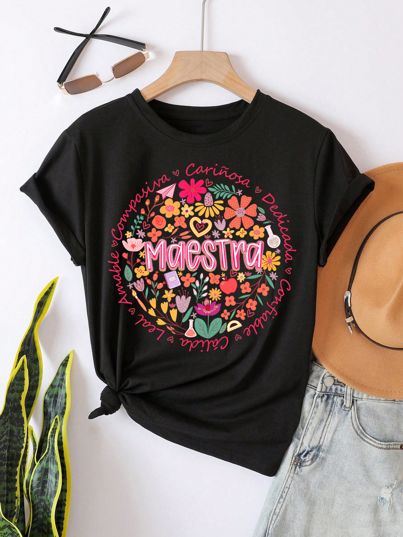 Spanish Teacher Graphic Tee Floral Maestra