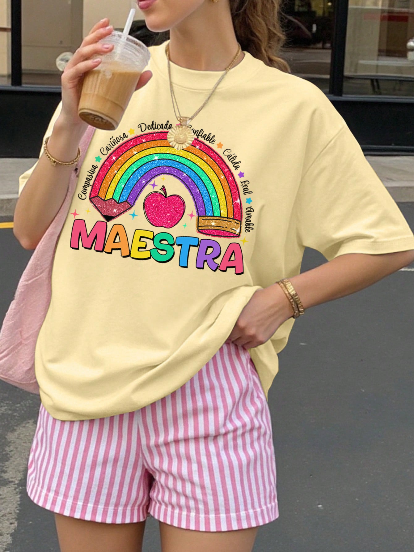Spanish Teacher Graphic Tee Rainbow Maestra