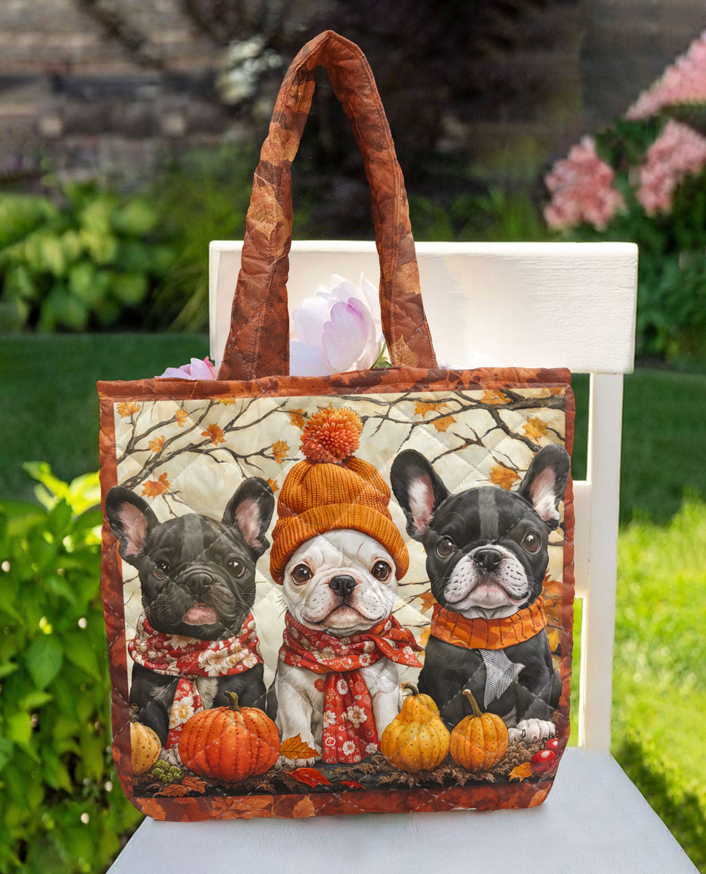 French Bulldog Quilted Tote Bag Frenchie Fall Vibes