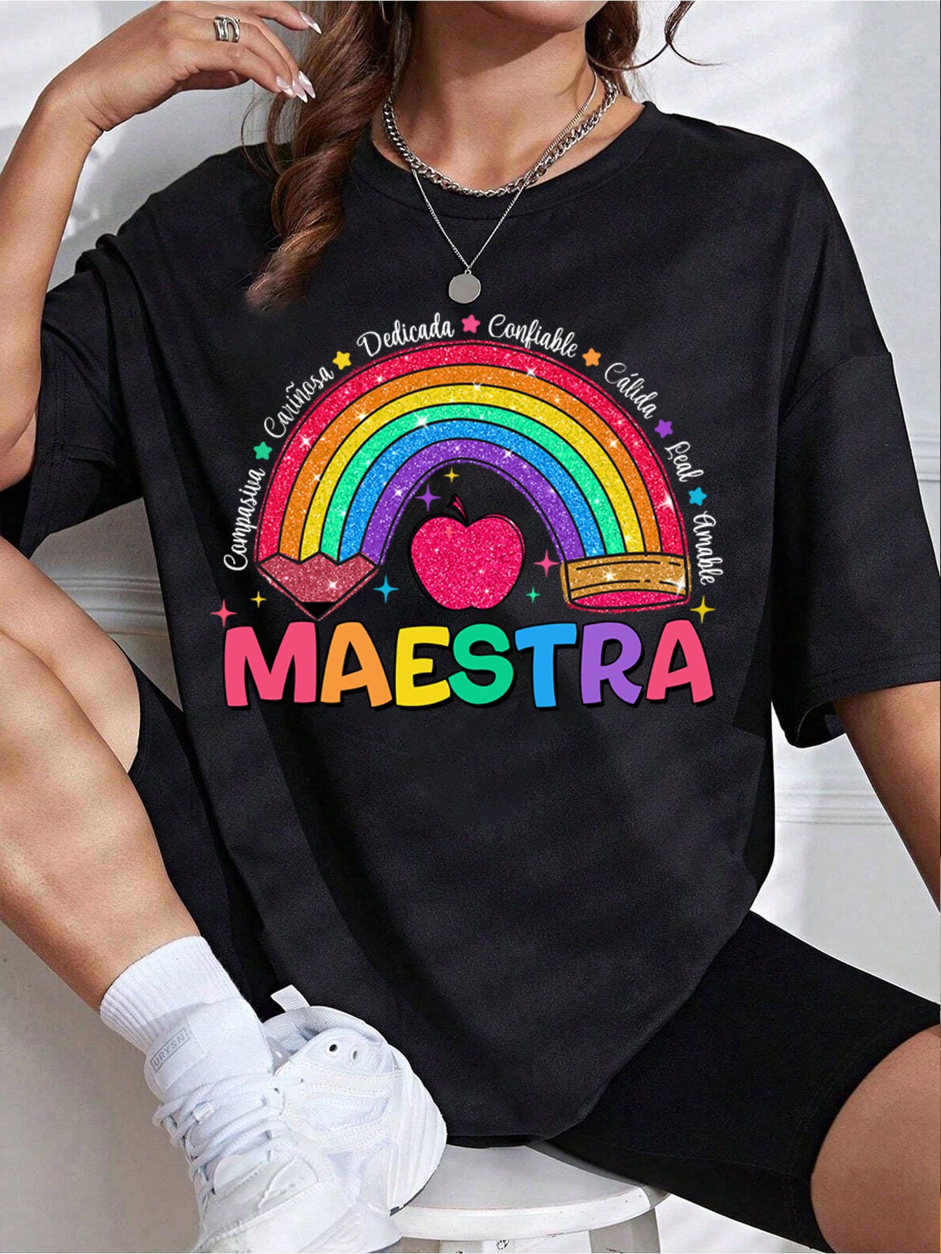 Spanish Teacher Graphic Tee Rainbow Maestra
