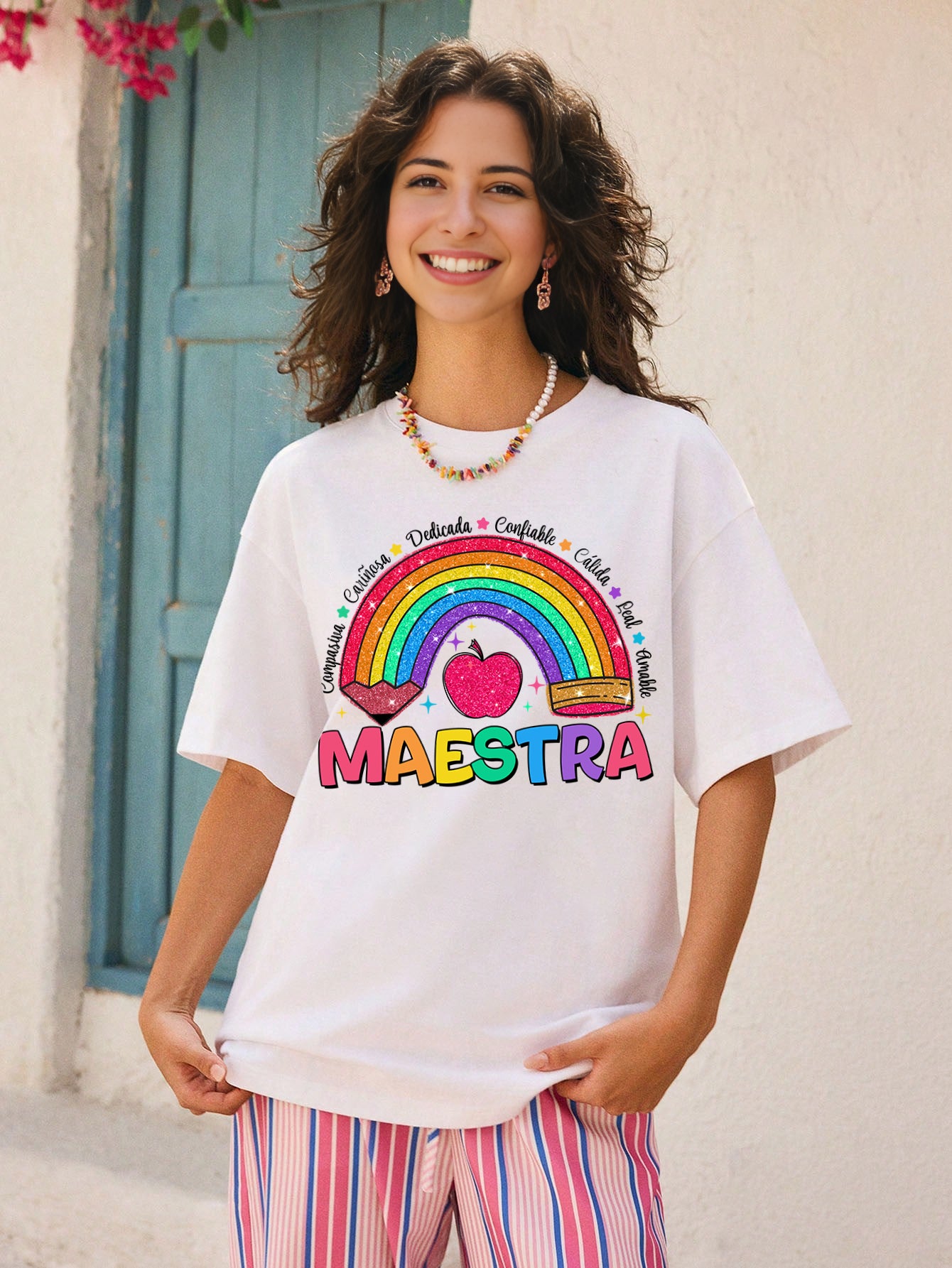 Spanish Teacher Graphic Tee Rainbow Maestra