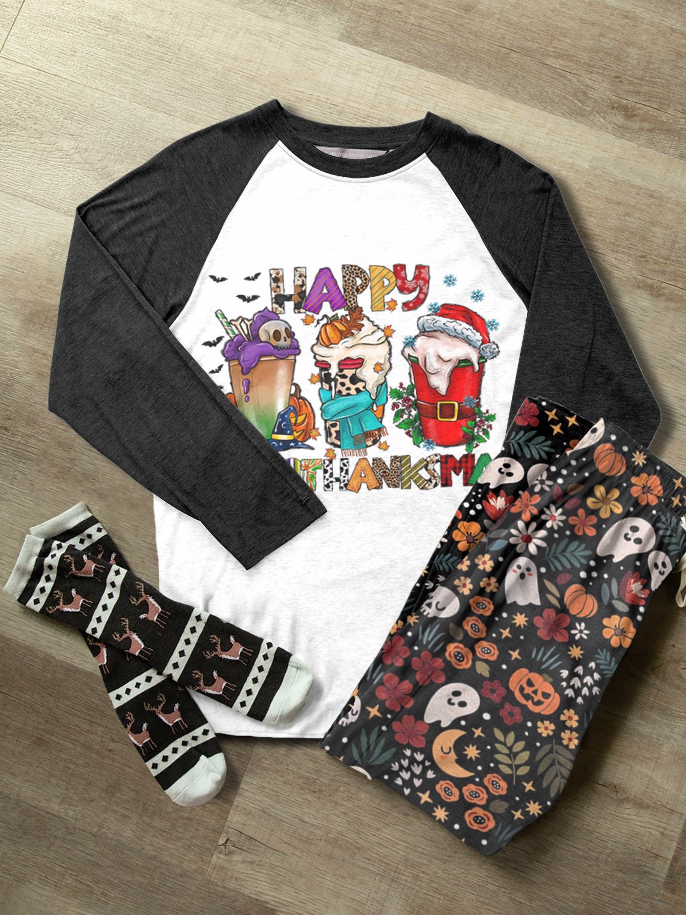 Happy HalloThanksMas Raglan Lounge Pajamas