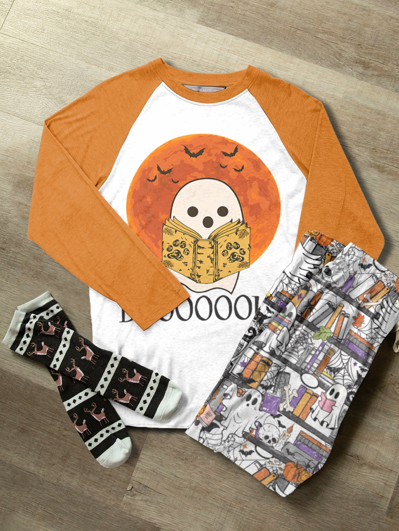 Book Lover Raglan Lounge Pajamas Boooooks Reading Ghosts