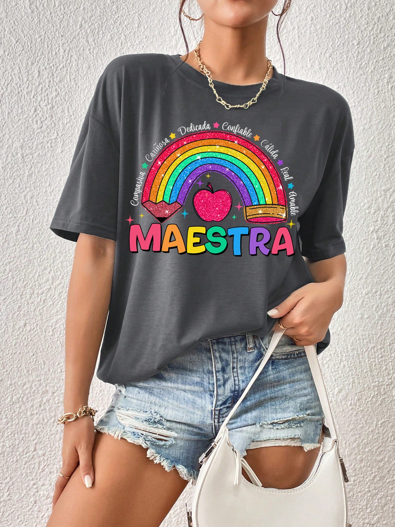 Spanish Teacher Graphic Tee Rainbow Maestra