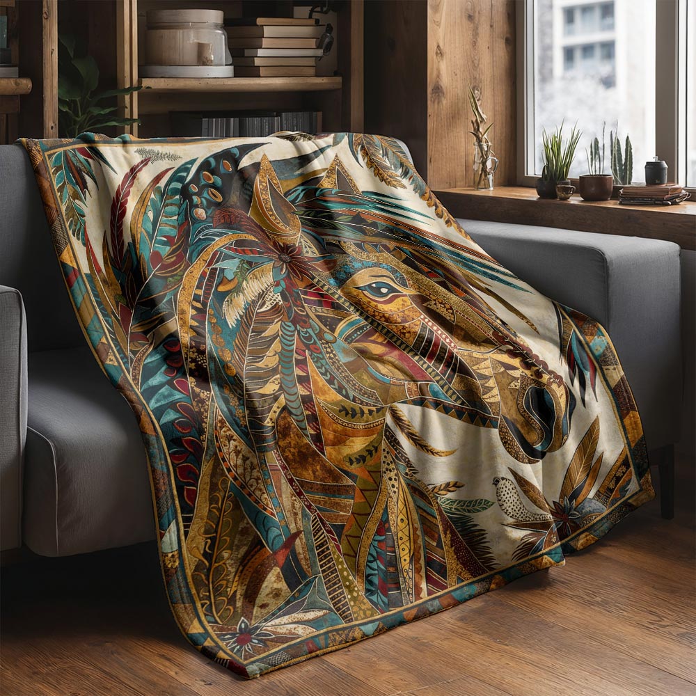 Boho Western Horse Fleece Blanket Harvest Wind Horse