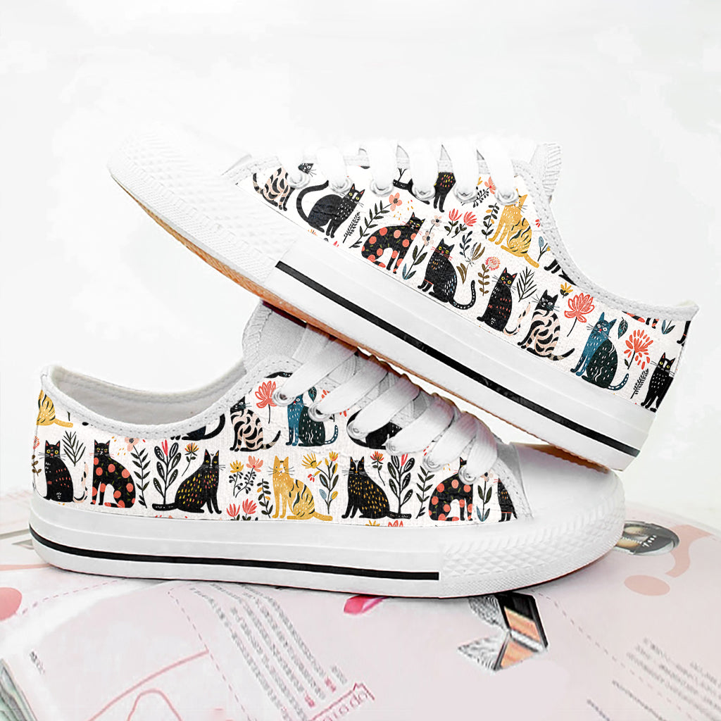 Cat Women's Low Top Shoes Botanical Cat Bliss