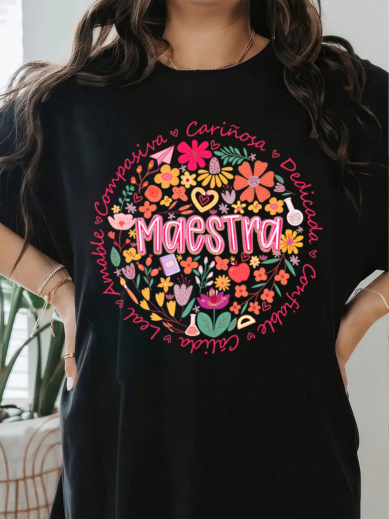 Spanish Teacher Graphic Tee Floral Maestra