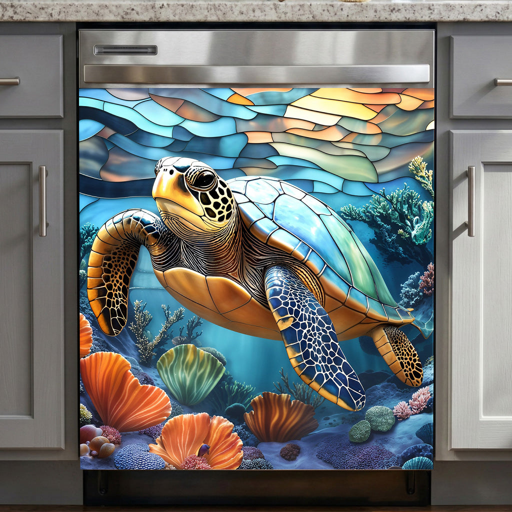 Sea Turtle Magnetic Dishwasher Cover Turtle of the Coral Reef