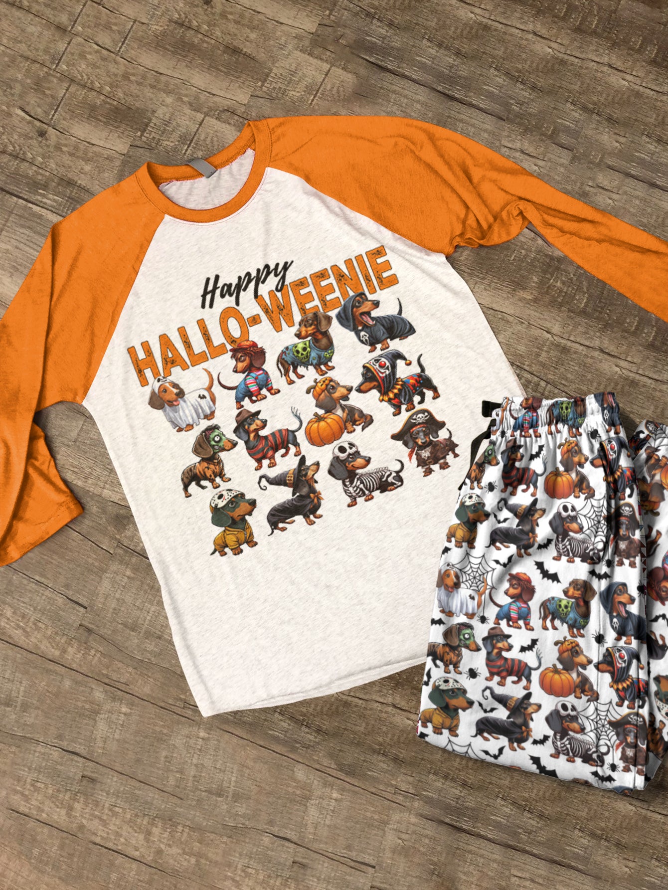 Dachshund Lover Raglan Lounge Pajamas Happy Hallo-Weenie Horror Show
