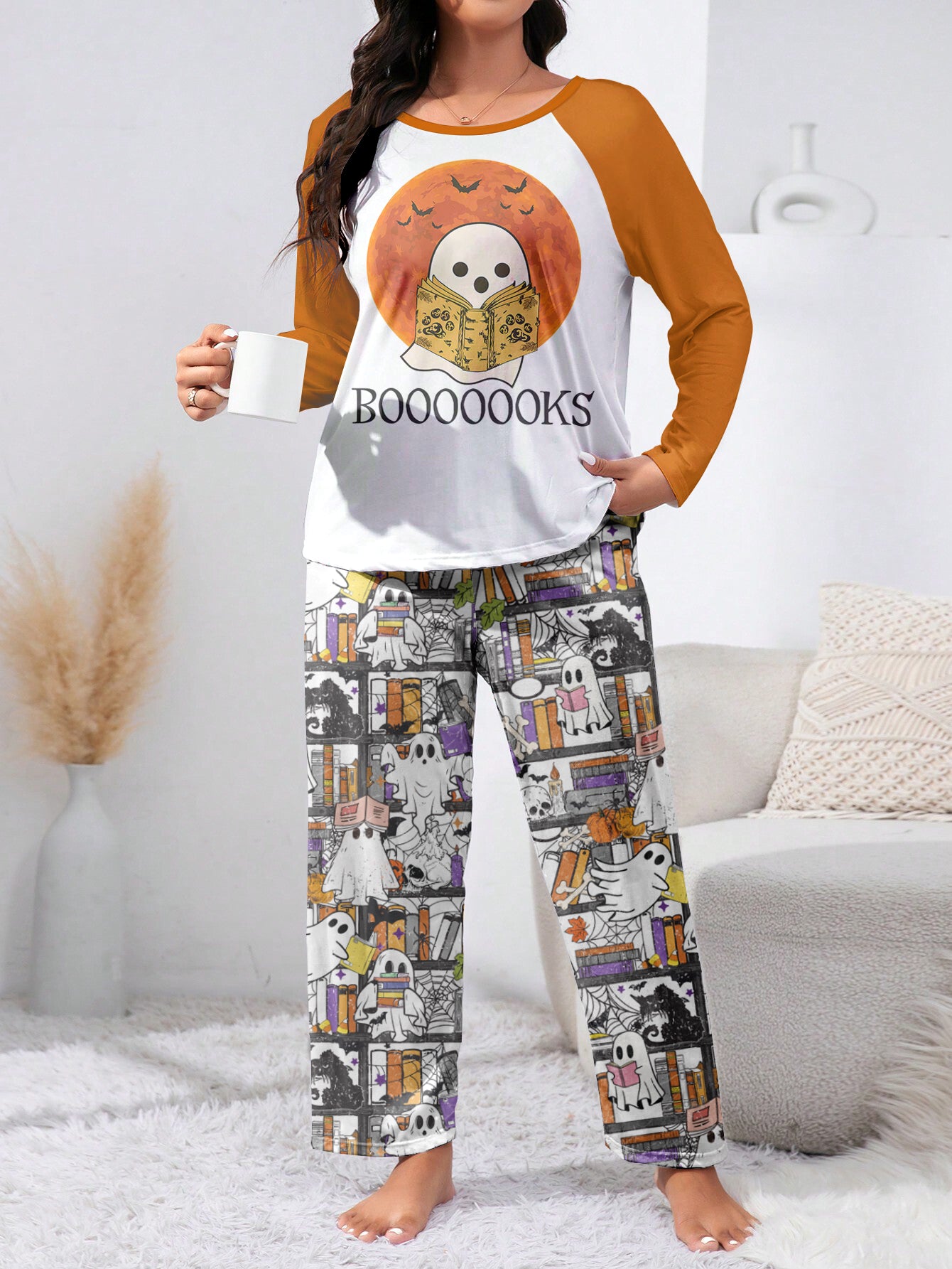 Book Lover Raglan Lounge Pajamas Boooooks Reading Ghosts