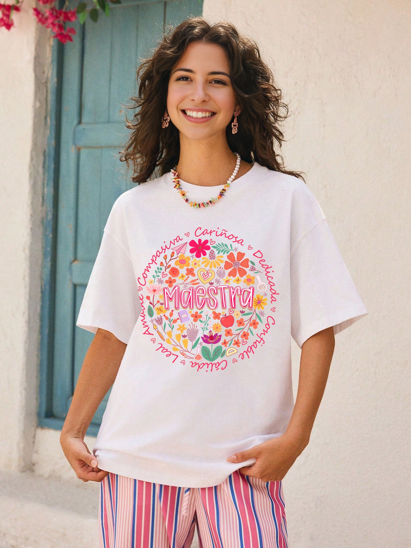 Spanish Teacher Graphic Tee Floral Maestra
