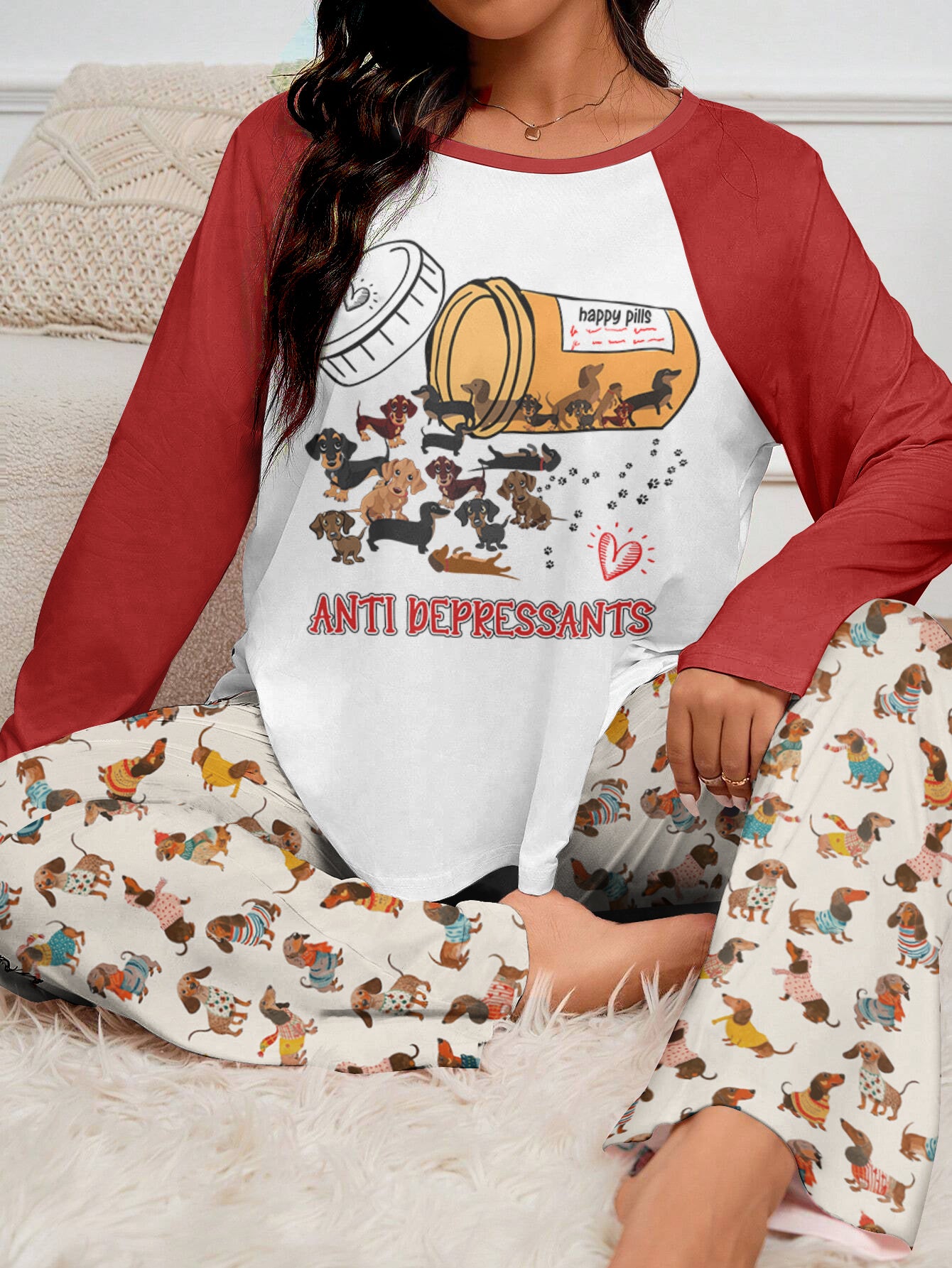 Dachshund Raglan Lounge Pajamas Anti Depressants