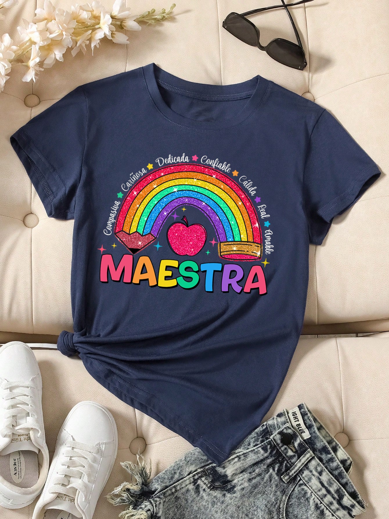 Spanish Teacher Graphic Tee Rainbow Maestra