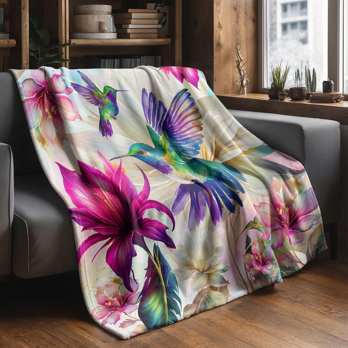 Hummingbird Fleece Blanket Hummingbirds With Floral Symphony
