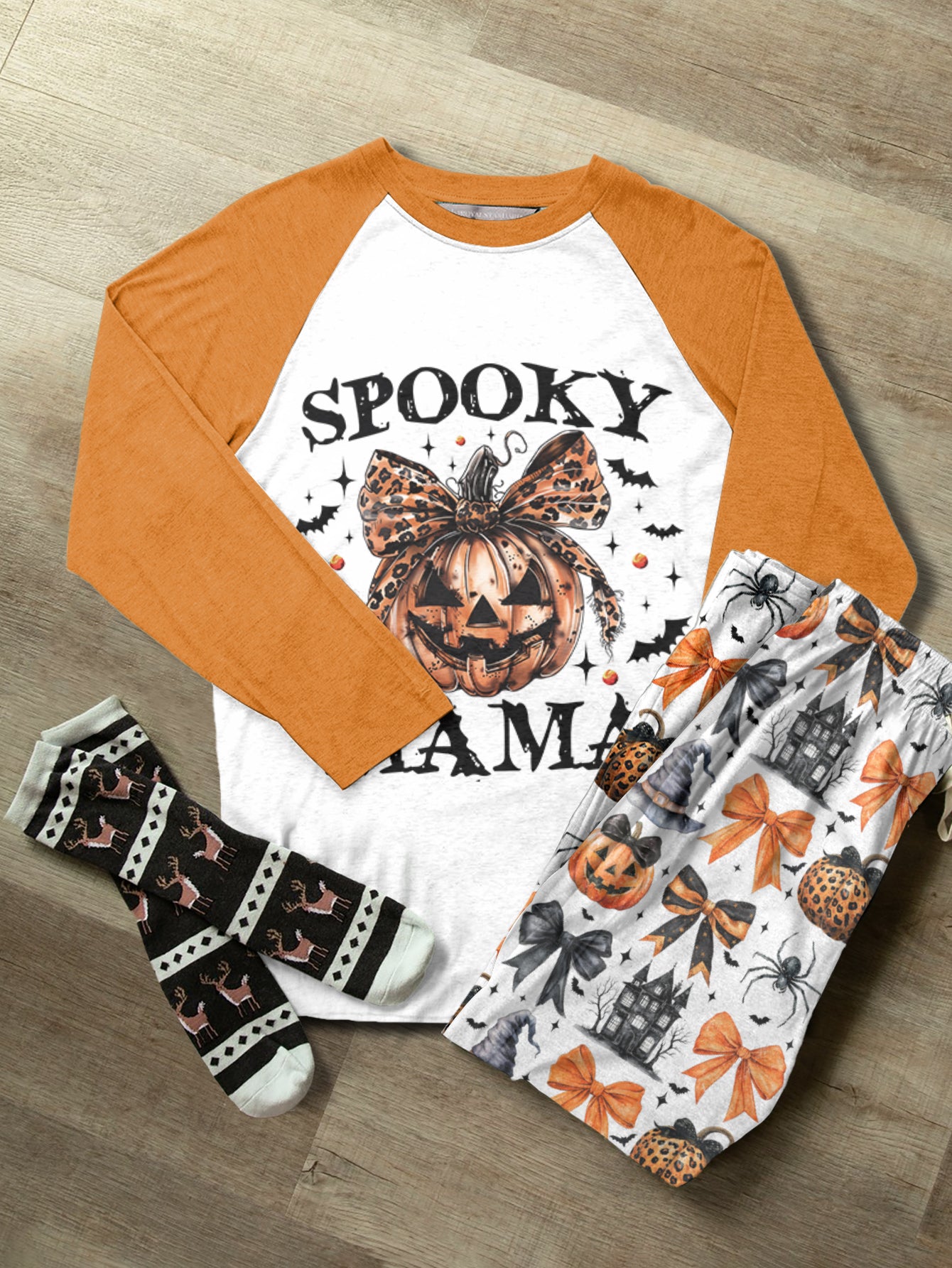 Halloween Raglan Lounge Pajamas Customized Spooky Mama Grandma