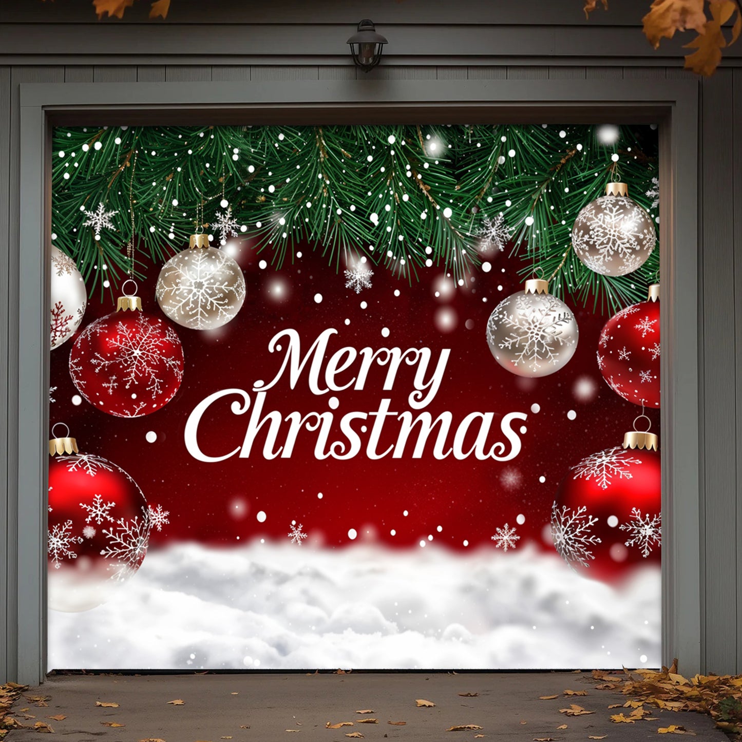 Christmas Garage Door Banner Decoration - Snowfall Wishes & Christmas Glow