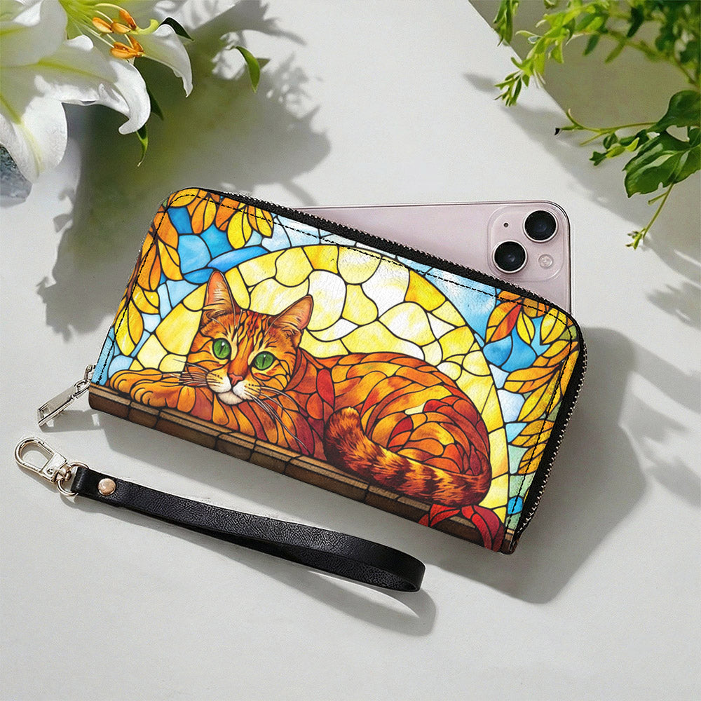 Cat Leather Wallet Stained Glass Sunlit Cat