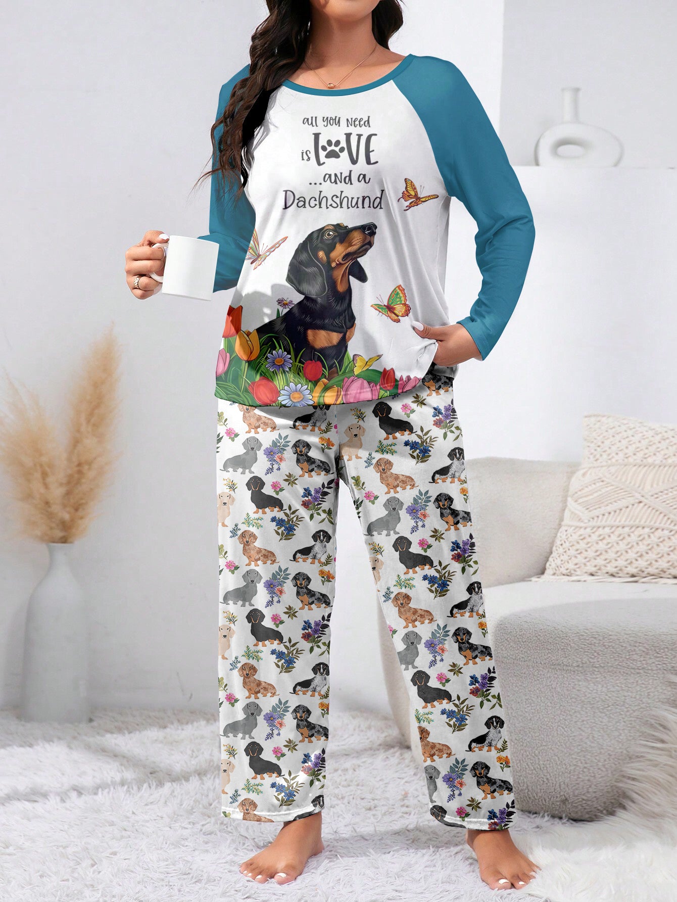 Dachshund Raglan Lounge Pajamas All You Need Is Love And A Dachshund