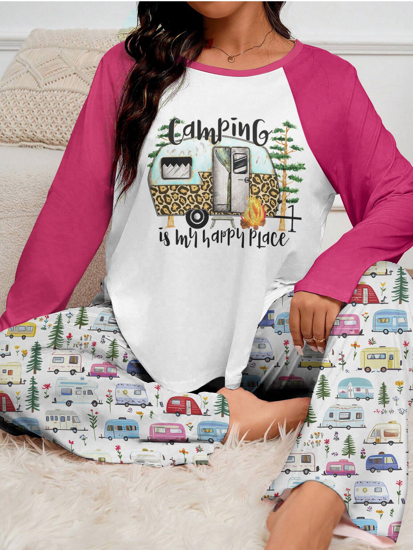 Camping Raglan Lounge Pajamas Camping Is My Happy Place