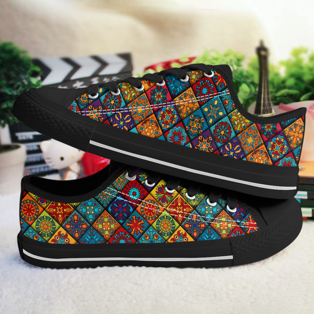 Mandala Women's Low Top Shoes Mandala Flower Blocks