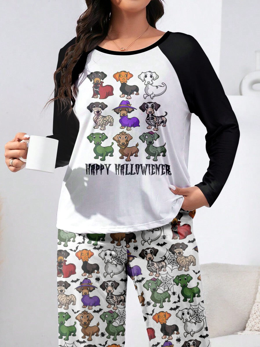 Dachshund Lover Raglan Lounge Pajamas Happy Hallowiener