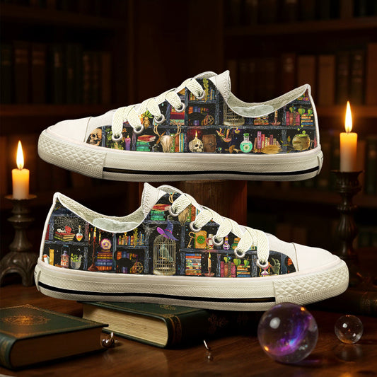 Wizard’s Bookshelf Canvas Women's Low Top Shoes