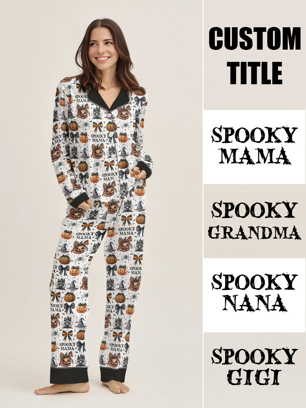 Halloween Classic Pajama Set Custom Title Spooky Mama Grandma